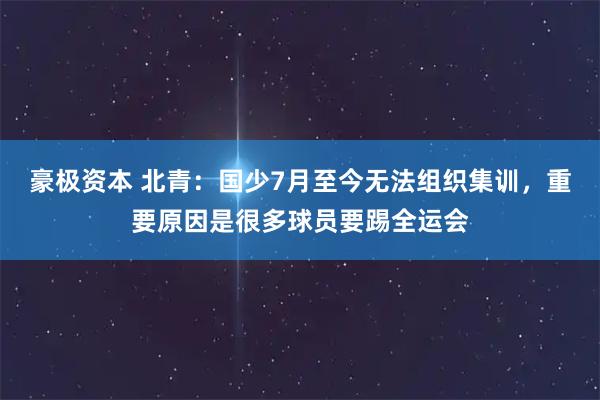 豪极资本 北青：国少7月至今无法组织集训，重要原因是很多球员要踢全运会